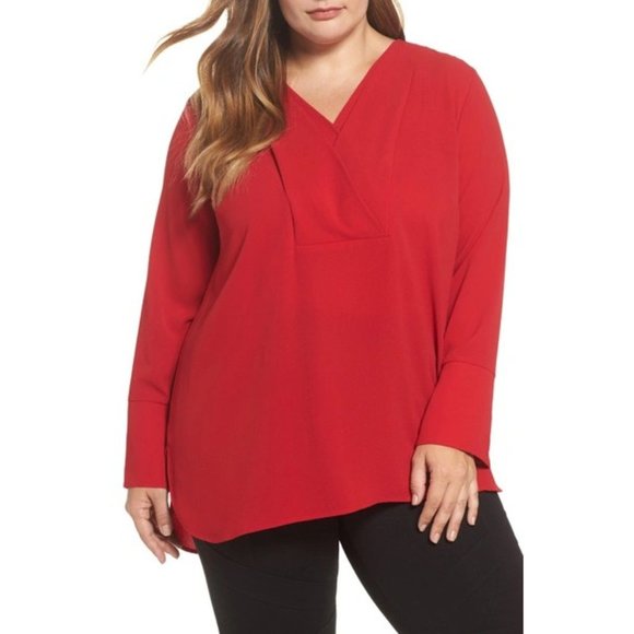 NWT Womens Plus Size 1X or 2X Vince Camuto Red Double V-Neck Blouse Top - Picture 1 of 5